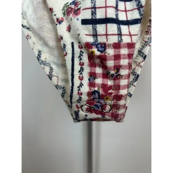 Vintage 90s Y2K Patchwork Thermal Floral NOS NWT Bodysuit M Cottagecore Fairy - Picture 2 of 6